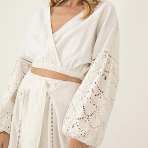 Leyenda Eyelet V Neck Cotton Top